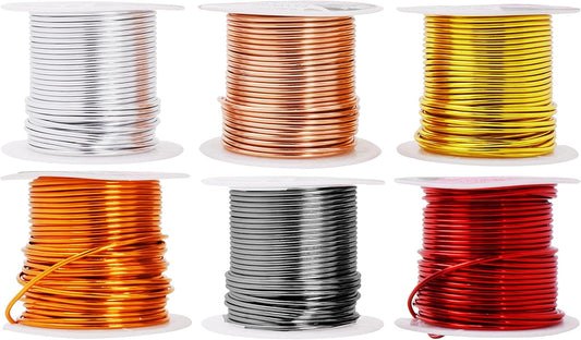 Mandala Crafts 14 Gauge Anodized Aluminum Craft Wire for Jewelry Making – 330 FT Colored Flexible Silver Copper Light Gold Gray Gold Red Wire - Bendable for Bonsai Armature Crafting Sculpting
