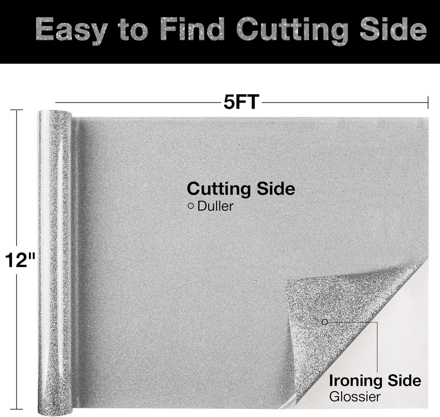 TORC Silver Glitter HTV Heat Transfer Vinyl Roll 12 inch x 5 ft Iron on Vinyl for T Shirts Crafts