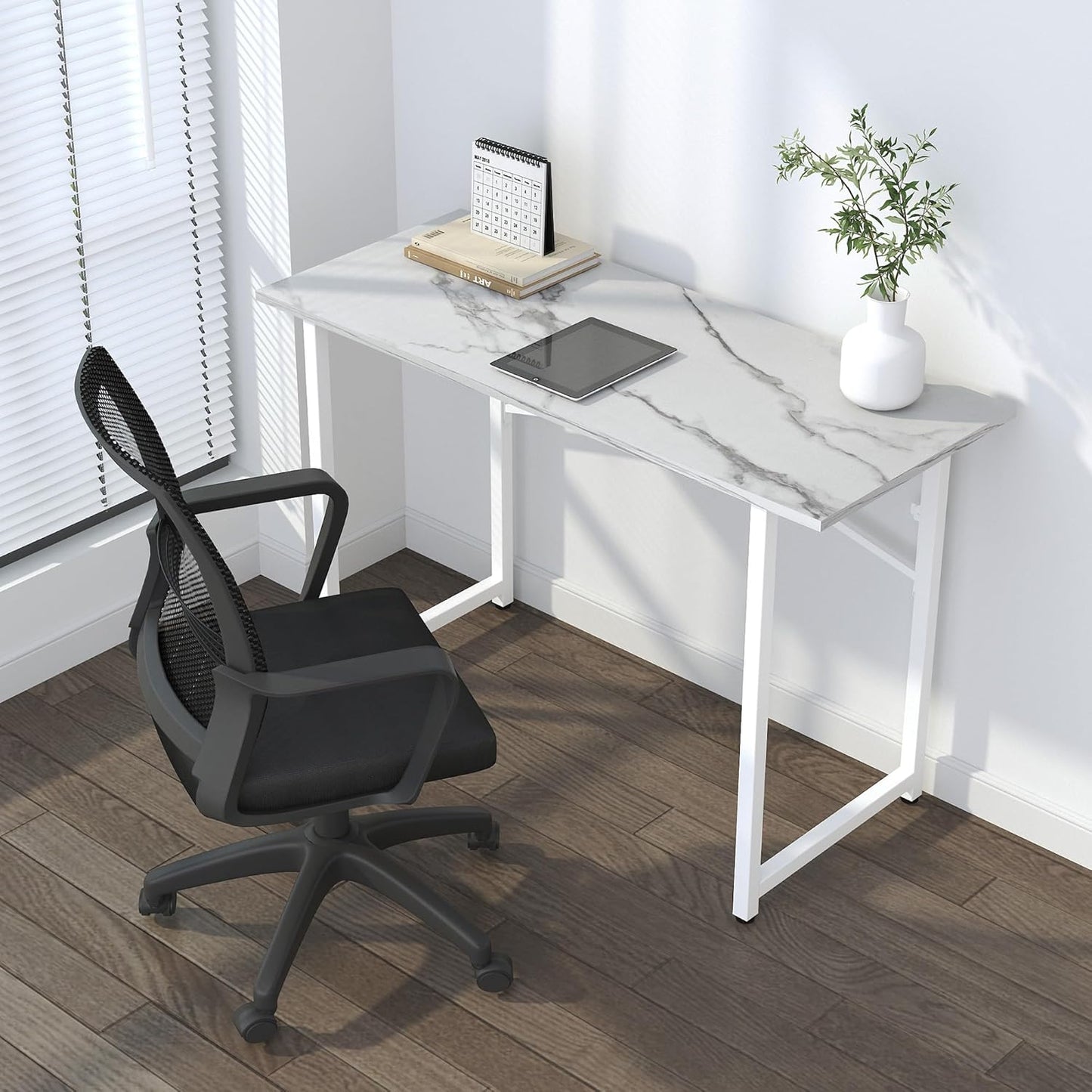 47 inch Folding Desk No Assembly Required, Writing Gaming Computer Camping Table, Home Office Desk, White Marble