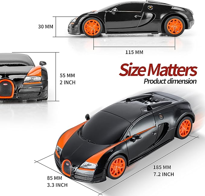 BEZGAR Bugatti Toy Car - Officially Licensed Bugatti Grand Sport Vitesse Remote Control Car,1:24 Scale Sport Racing Toy Car Model Vehicle for Kids, Adults, Girls and Boys (47000 Black)