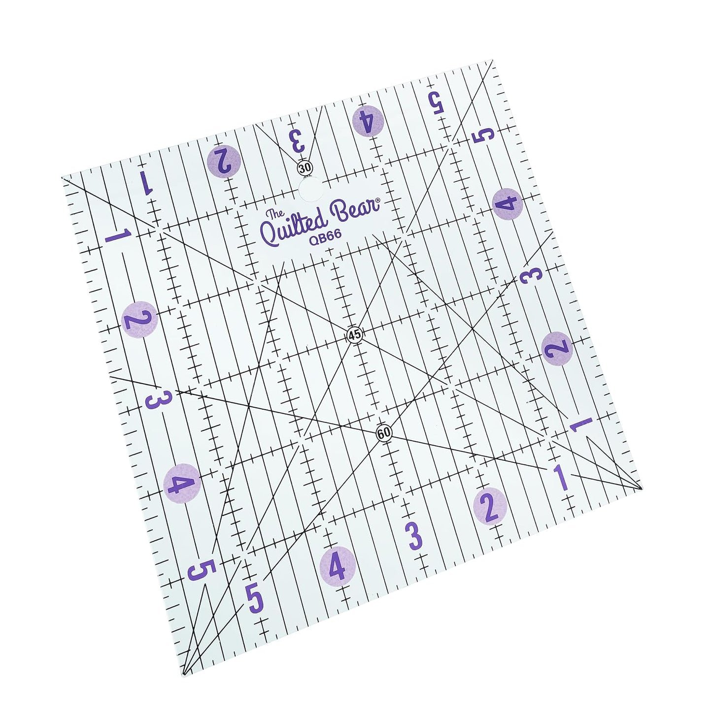 The Quilted Bear Quilting Rulers - Transparent Acrylic Non Slip Quilting, Patchwork & Sewing Ruler with Clear Black Lines & 30, 45 & 60 Degree Angles for Perfect Accuracy & Precision (6" x 6")