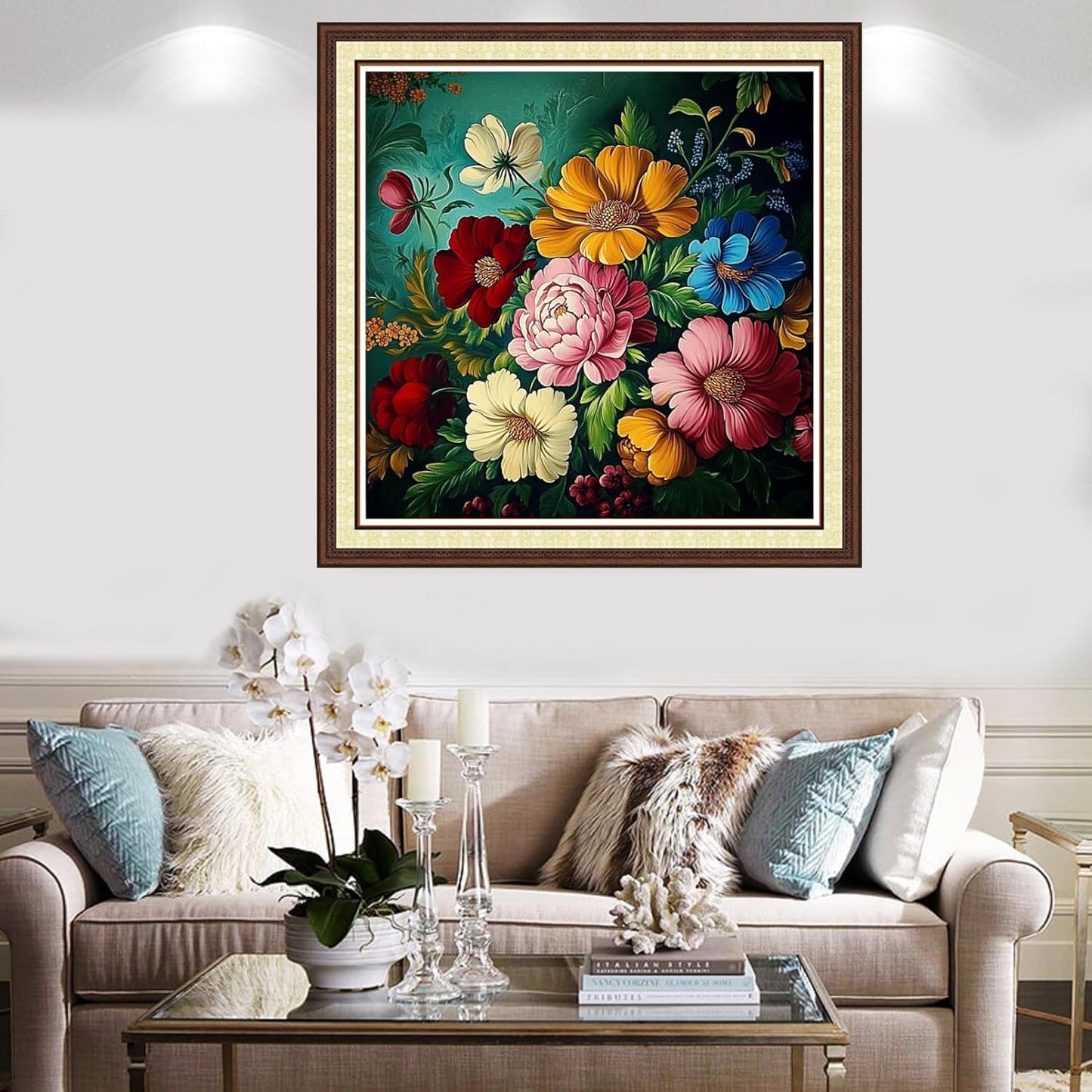 Findvoor Counted Cross Stitch Kits for Adults Full Range of Cross Stitching Embroidery Unprinted Pattern for Beginners, 11CT Needlepoint Kit Patterns Embroidery Kits-Colorful Flowers 18x18 inch