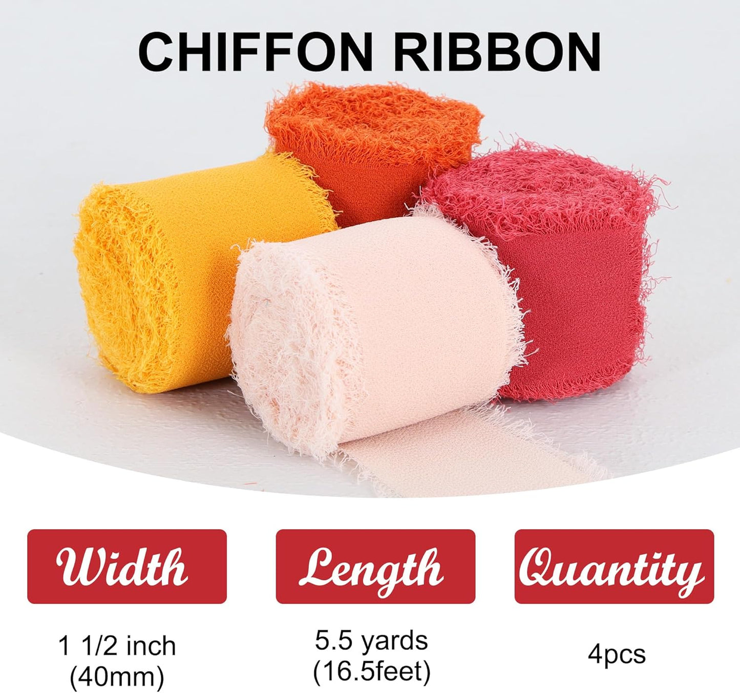 TONIFUL 4 Rolls Brown Chiffon Ribbon Set 1 1/2 Inch 5.5 Yards - Silk Fabric for Gift Wrapping, Wedding Party Decoration, Flower Bouquet, Bows Making, DIY Crafts