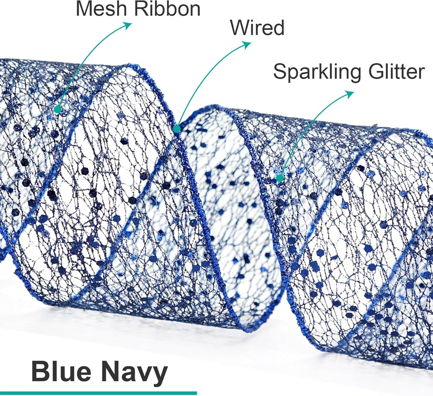 CT CRAFT LLC Sparkling Glitter Mesh Wired Ribbon 2.5" x 20 Yards Blue Navy for Christmas Home Decor Bow Gift Wrapping DIY Crafts Wreath