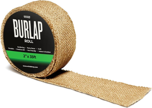VViViD Burlap Fabric Roll (2” x 35ft) Natural Jute for DIY Crafts, Wedding Decorations, Gift Wrapping & Home Accents
