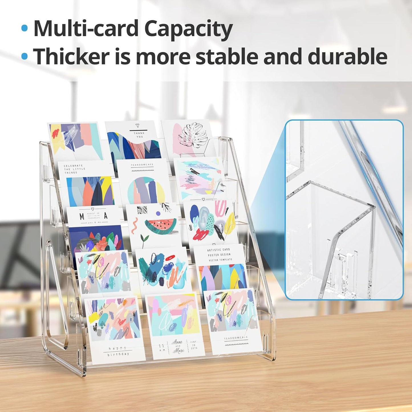 5 Tier Acrylic Card Display Stand, Clear Display for Greeting Cards, Sports Cards, Postcards, Stickers & Brochures (2 Pack)