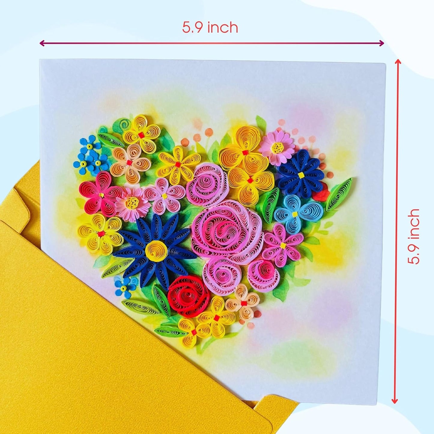 Quilling Cards, handmade card, quilled cards with Handmade Art Quilling birthday card for women, Birthday card, mother... colorful heart design (Flowers Heart 2)