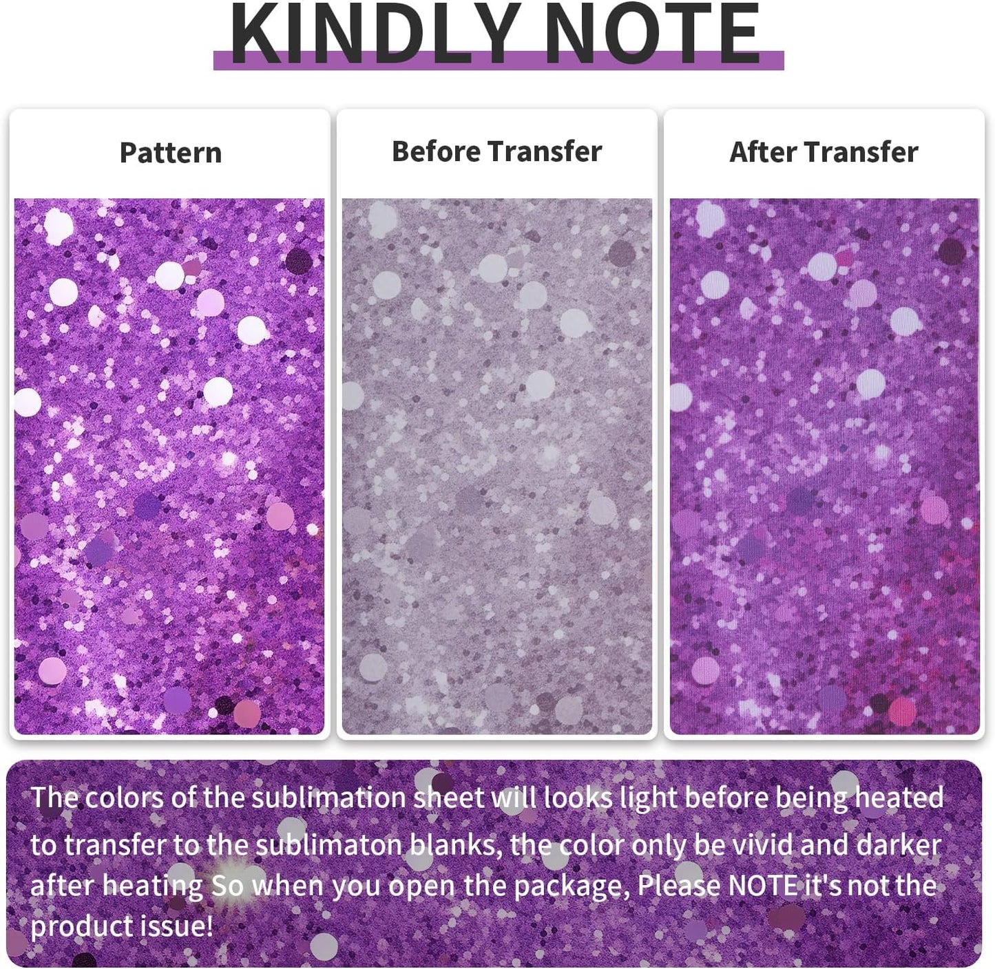 Sublimation Transfer Sheets for Tumblers Blanks Tshirts,Purple Glitter Sublimation Transfer Paper for Heat Press Machine,8pcs,12x12