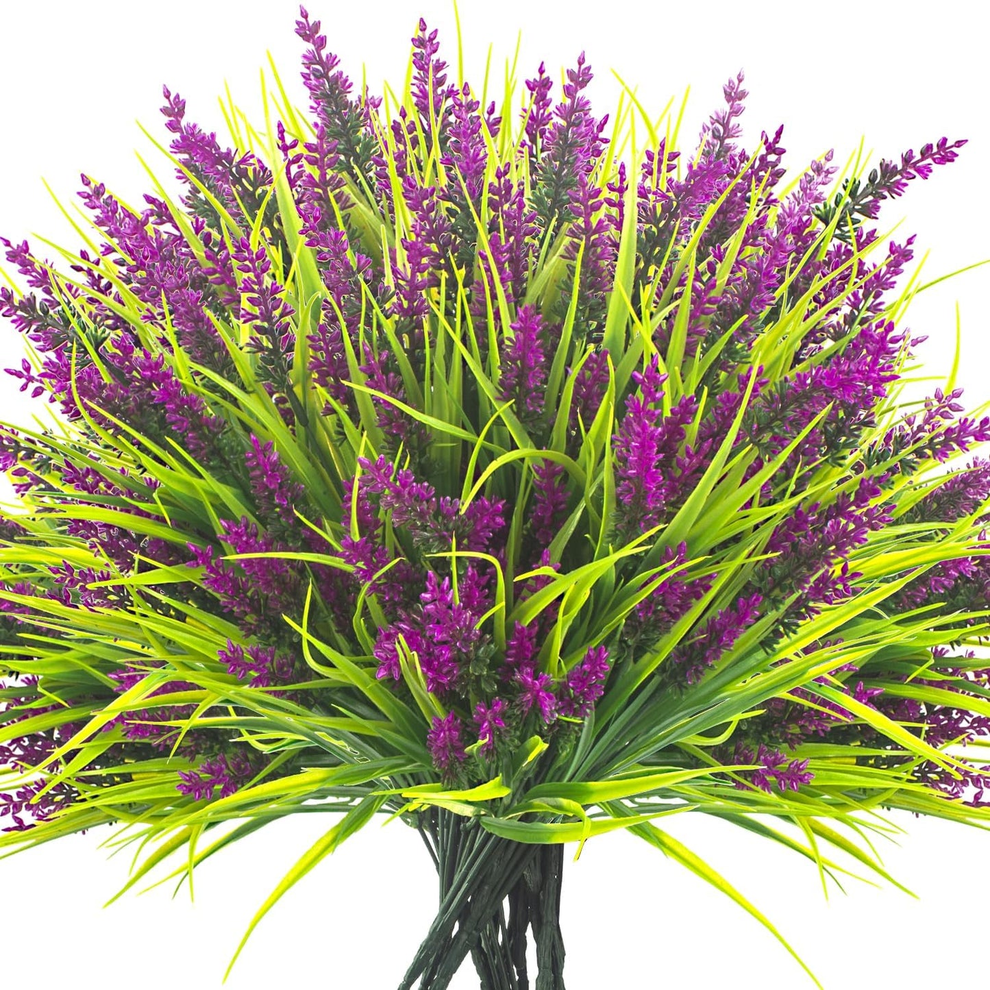 20 Bundles Artificial Plants Outdoor Fake Monkey Grass with Flowers (Fuchsia)