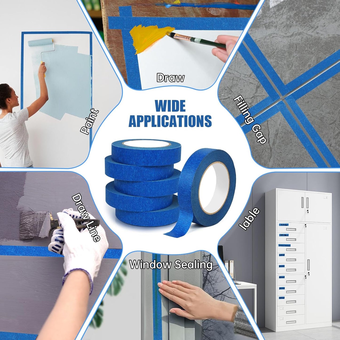20 Rolls Blue Painters Tape Bulk Pack, Painter's Tape 1-inch × 55 yards, Multi-Surface Residue-Free Blue Masking Tape for Wall Painting, Artwork, Automotive and Packaging Labelling, Total 1100 Yards