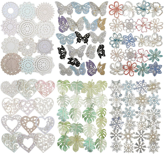 Vintage Hollowed-Out Scrapbook Paper Set, 180PCS Butterfly Floral Leaf Heart Ephemera for Journaling, Scrapbooking, and DIY Crafts