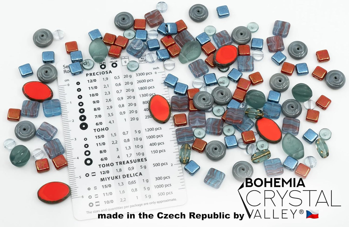 1.4oz (40g) Limited Mix of Czech Glass Beads Table Cut, Matte and Glossy, Faceted Fire Polish, Hand Made Set Kit, Gray Coral Lava