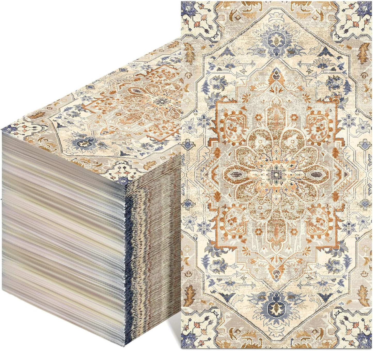 Yeaqee 100 Pcs Vintage Boho Napkins Paper Guest Towels 2 Ply Decoupage Napkins Disposable Decorative Hand Towel for Bathroom Kitchen Fall Wedding Party Dinner(Orange and Cyan)