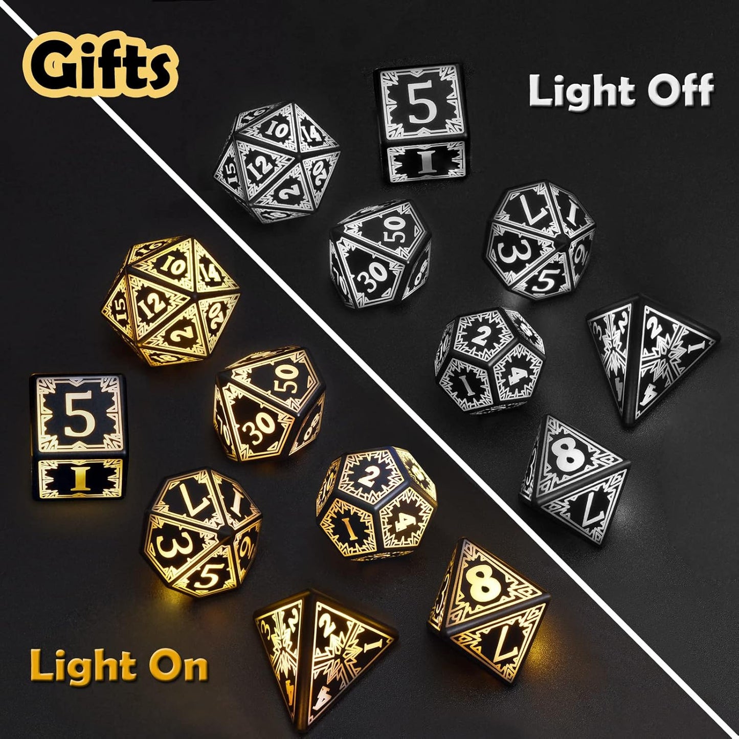 Rechargable DND Dice Set, Light Up Dice, 7PCS Glowing LED Dice Electronic Dices, D&D Polyhedral Dice Set for RPG Role Playing Table Game