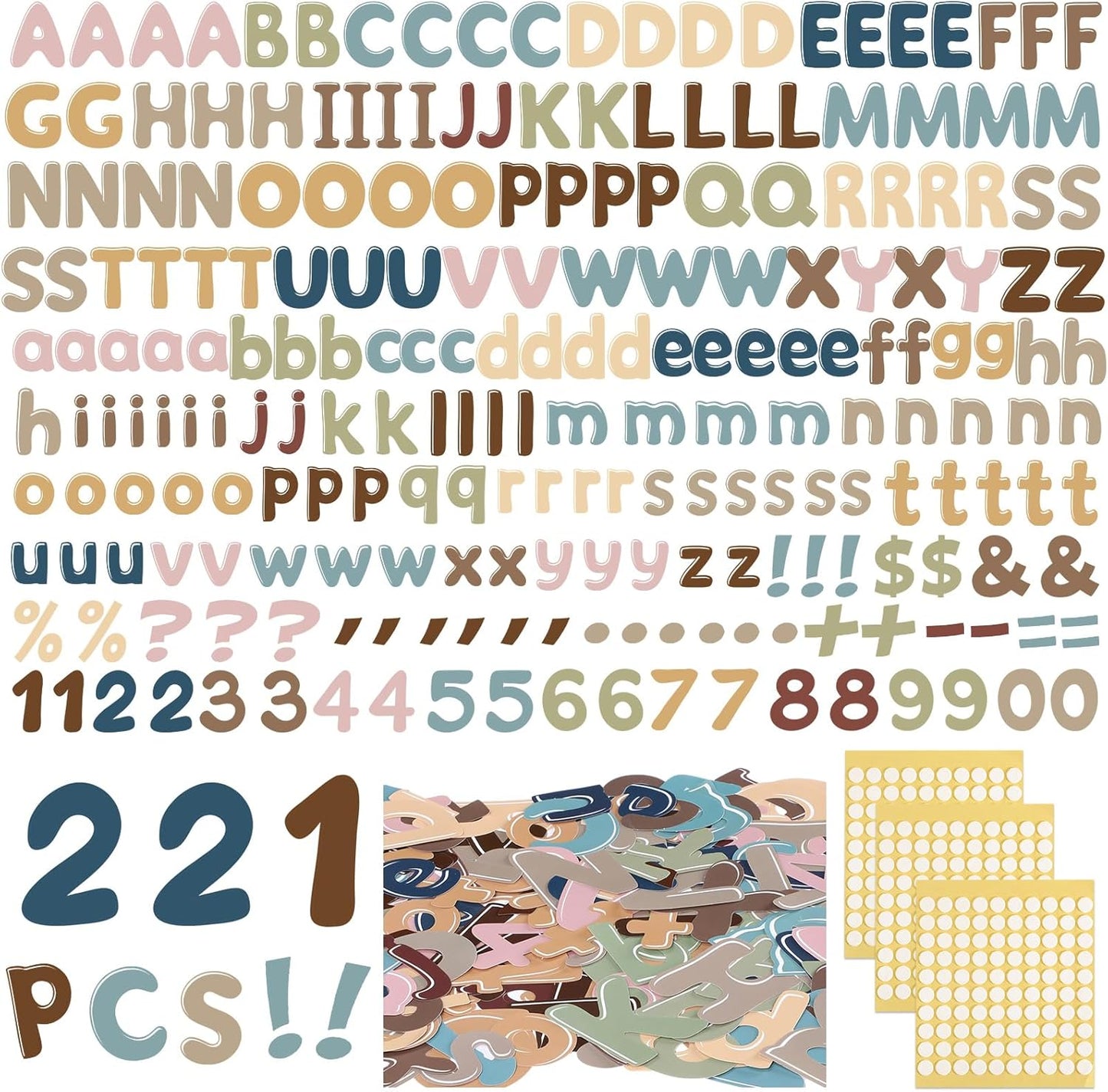 221 Pcs Bulletin Board Letters Round Alphabet Number Punctuation Symbol Combo Letter Cutouts Classroom Decoration for School Classroom Chalkboard Poster Board(Boho Round)