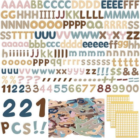 221 Pcs Bulletin Board Letters Round Alphabet Number Punctuation Symbol Combo Letter Cutouts Classroom Decoration for School Classroom Chalkboard Poster Board(Boho Round)