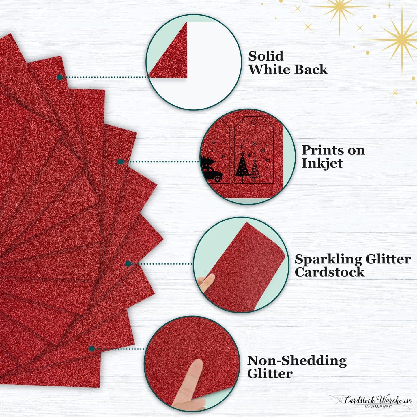Cardstock Warehouse Diamond Print Inkjet Glitter - Premium Red Glitter Cardstock Paper – 15 Sheets, 8.5 x 11" - 104 lb/280 GSM for Inkjet Printing, Die-Cutting, Card Making, Crafts, and DIY Projects