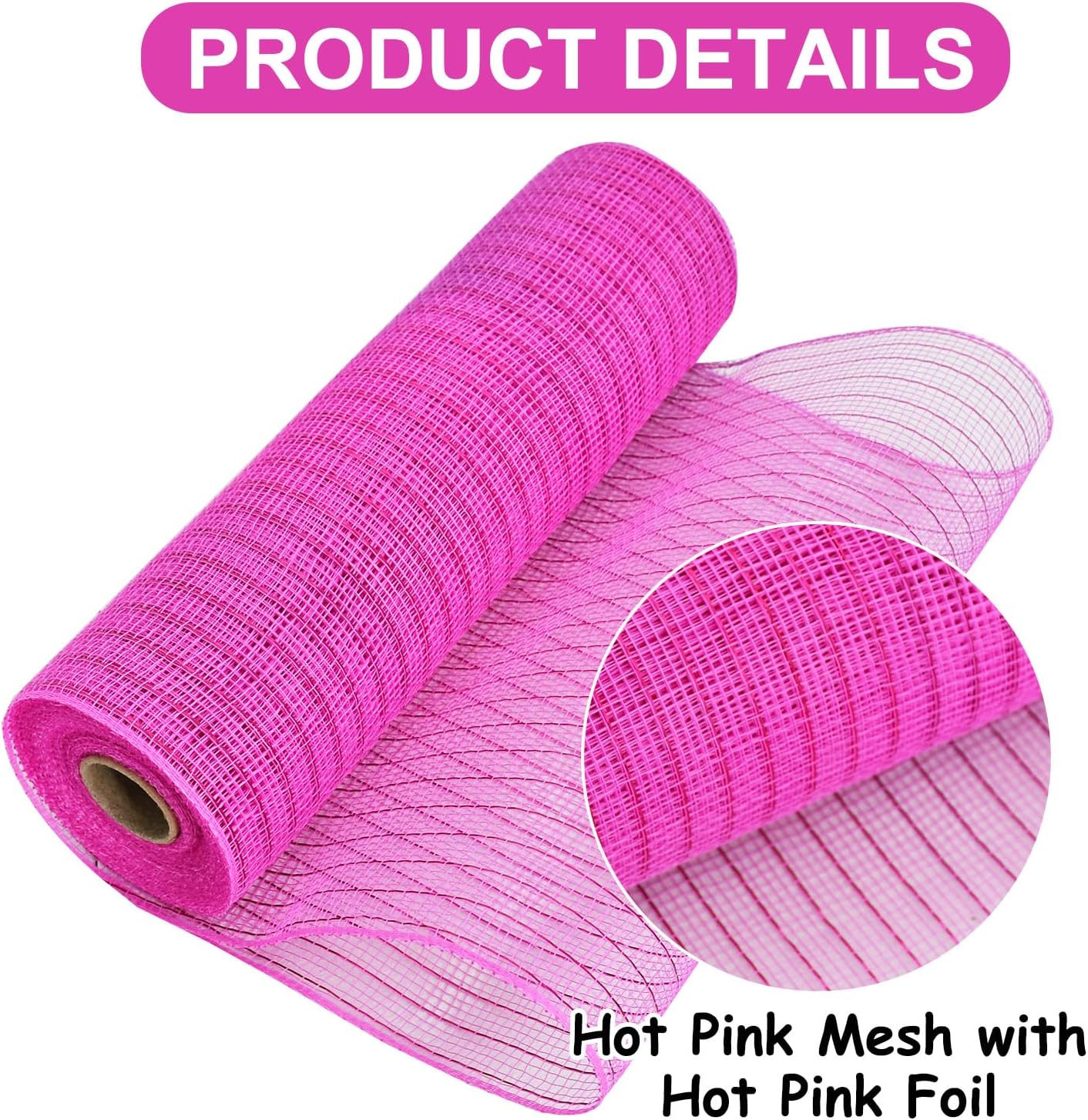 TONIFUL 2 Rolls 10 Inch Hotpink Decorative Mesh Ribbbon Rolls, Fabric Mesh with Foil for Wreath Supplies, Front Door Wreath Crafts Tree Decor Christmas NewYears Halloween Decoration (10 yds/roll)