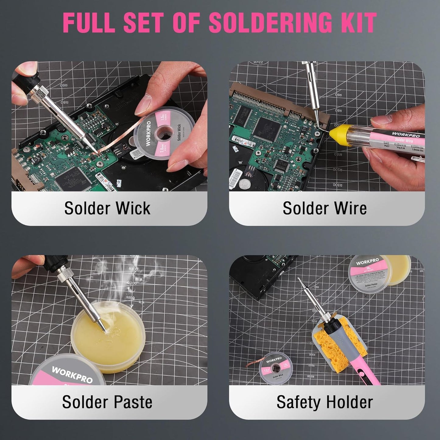 WORKPRO Soldering Iron Kit, 90W Soldering Gun with Digital Display, Iron Tips, 11-in-1 Adjustable Temperature Welding Kit for Electronic Repair, DIY Enthusiasts(110V US Plug,Pink)
