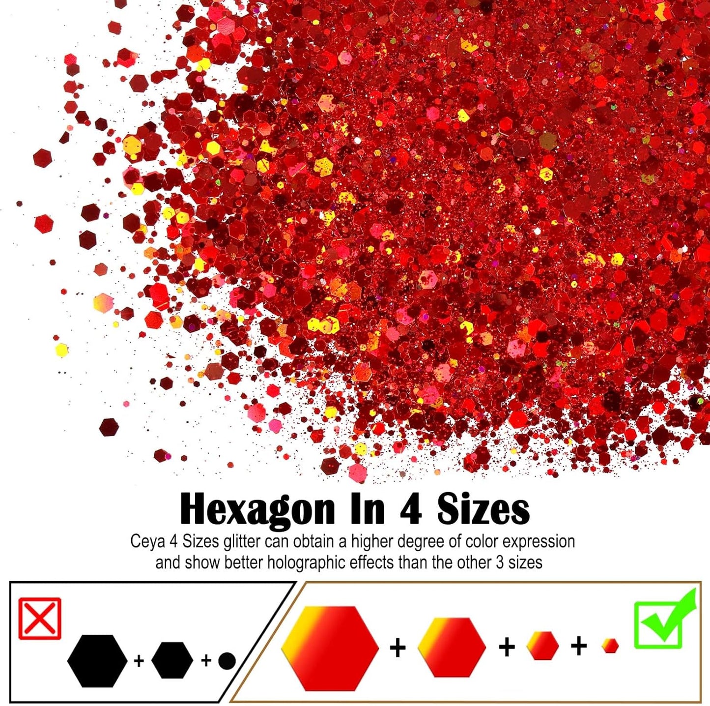 Ceya Holographic Chunky Glitter 4.9oz/ 140g Red Glitter Craft Roses Glitter Powder Mixed Chunky Flakes Iridescent Nail Sequins for Nail Art,Hair,Epoxy Resin,Tumbler,Slime,Painting,Festival Decor