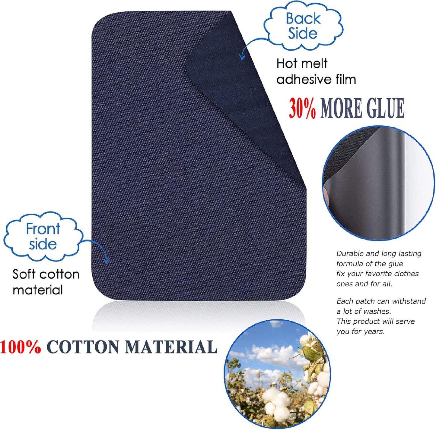 12PCS Fabric Iron on Patches Inside & Outside Strong Glue 100% Cotton Repair Patch for Clothes Pants Mending and Decorating, Black