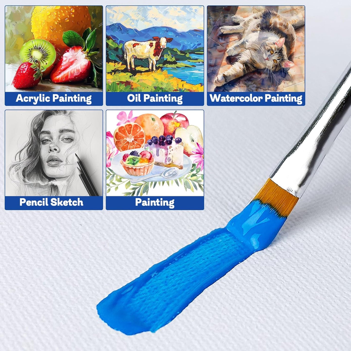 Professional Stretched Canvas Art Supplies, Acrylic, Oil, Watercolor, 20-Pack, 8x8 Inch, 5/8 Inch Profile, Cotton Canvas