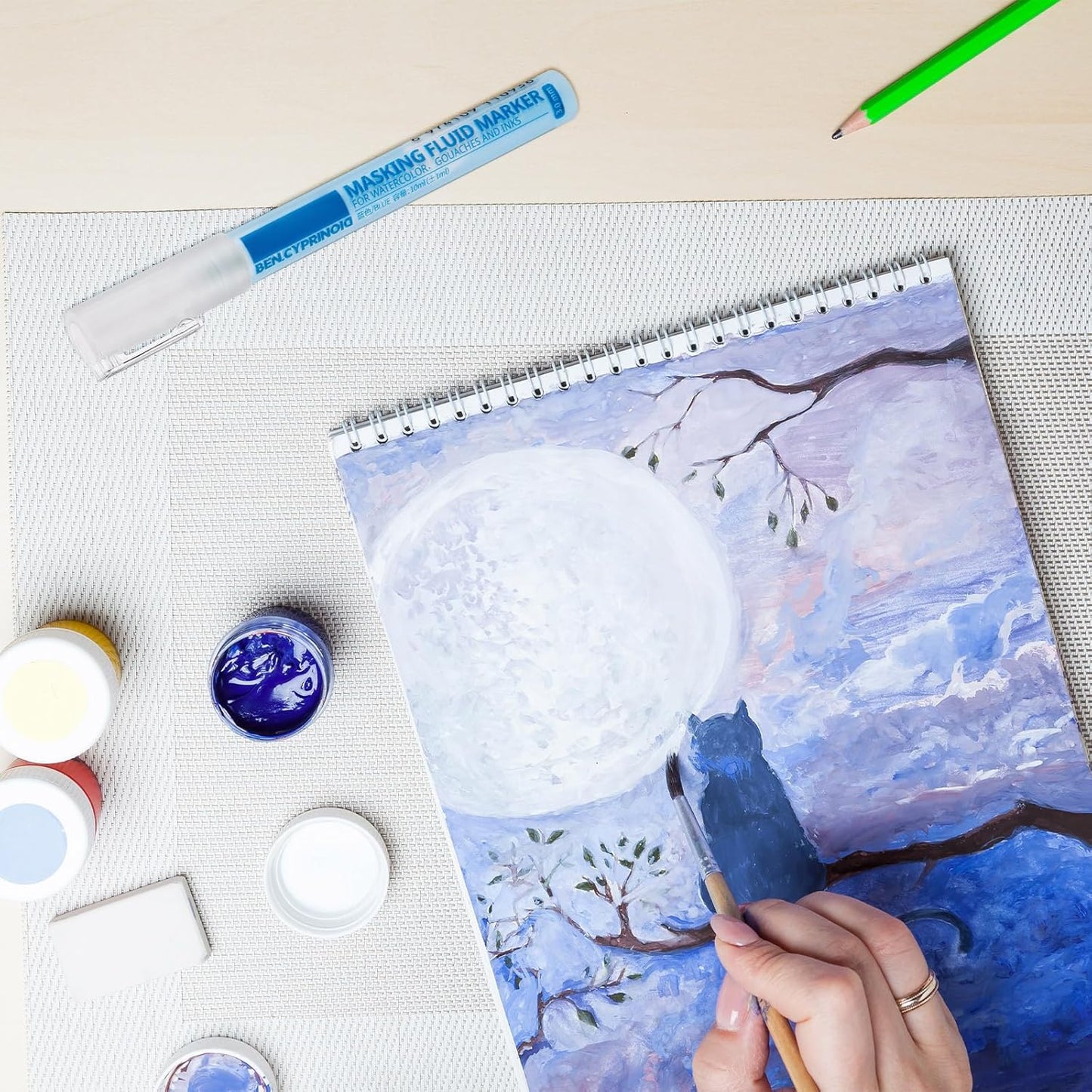 2 Pcs Masking Fluid Pen for Watercolor Painting, Capacity with Applicator Tip, Masking Fluid Marker for Various Art Projects Watercolor Ink(Blue,3mm)