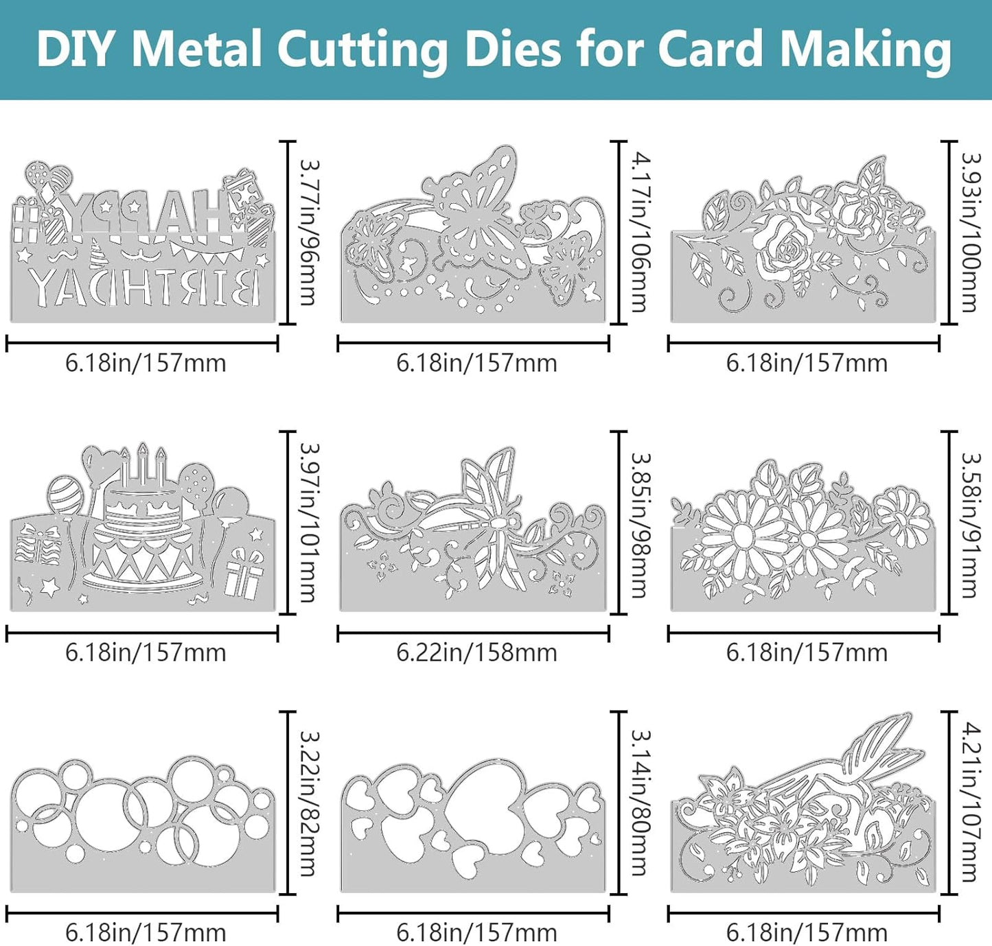 9PCS Die Cuts for Card Making Metal Cutting Dies Flower Butterfly Dragonfly Bird Bubbles Love Heart Happy Birthday Cake Cutting Embossing Stencil Template DIY Paper Cards Album Decoration