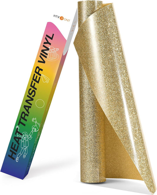 HTVRONT Champagne Glitter HTV Vinyl - 10" x 8ft Light Gold Glitter Heat Transfer Vinyl for T Shirts, Champagne Glitter Iron on Vinyl Compatible with Cricut Cutting Machine (Champagne Gold)