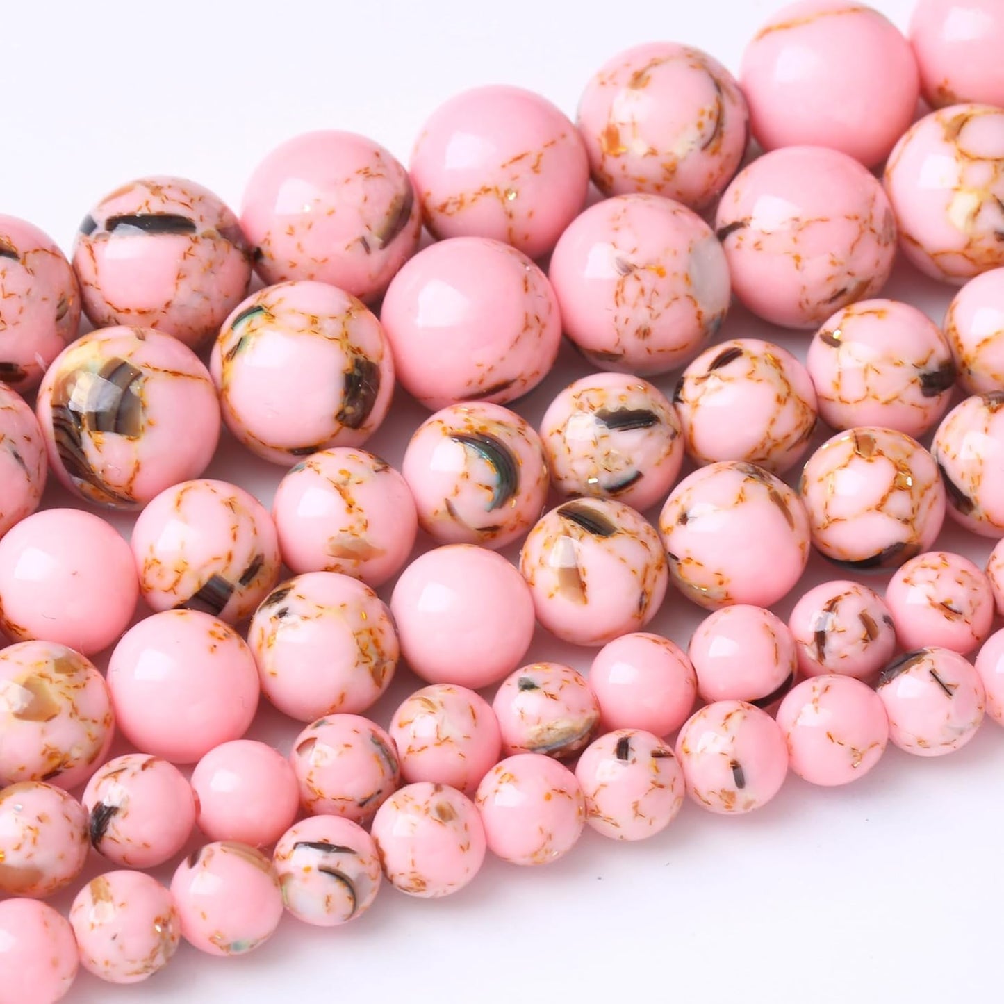 32PCS 12MM Beads Pink Shell Turquoise Beads with Mother-of-Pearl Round Loose Beads Natural Gem Beads for Jewelry Making 15"