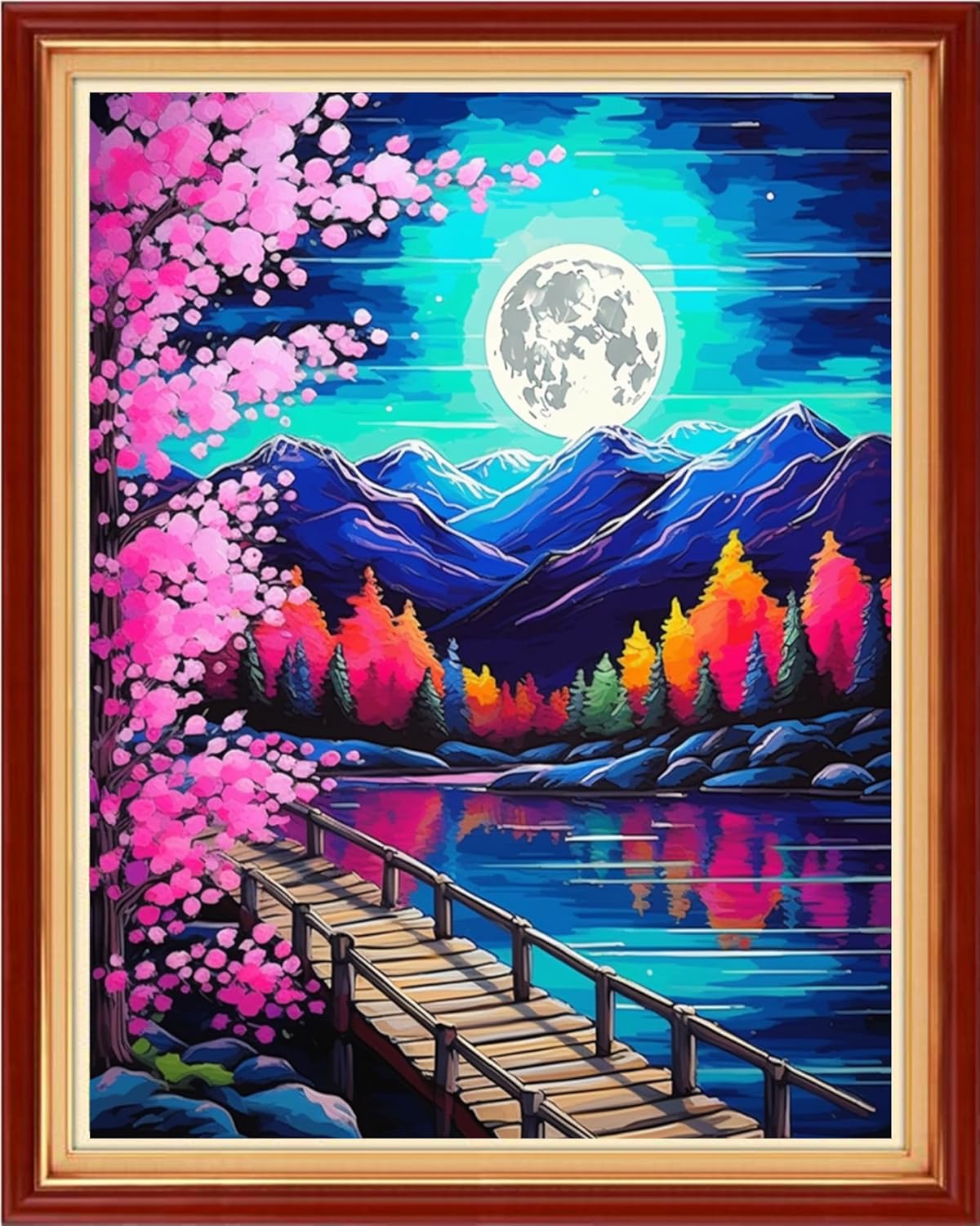 Magxvouy Cross Stitch Kits Stamped Full Range of Embroidery Kits,Cross Stitch Patterns Needlework Kits for Beginners 11CT Printed Kits&Moonlit Peach Blossoms 16x20 inch
