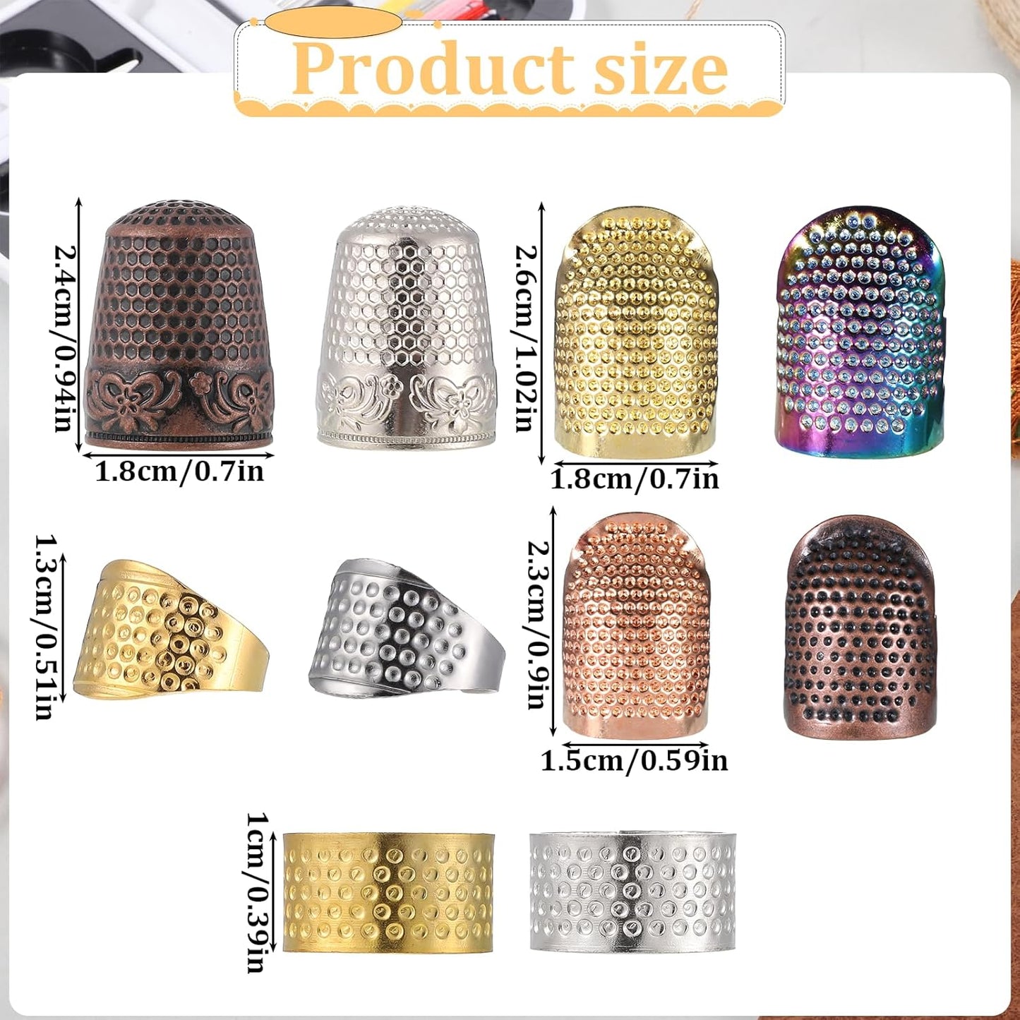 10PCS Hand-Working Sewing Thimble Adjustable Metal Sewing Thimble Rings Fingertip Thimbles Metal Dazzle Color Leather Finger Protectors Thimbles Ring for Knitting Quilting Embroidery DIY Craft Tools