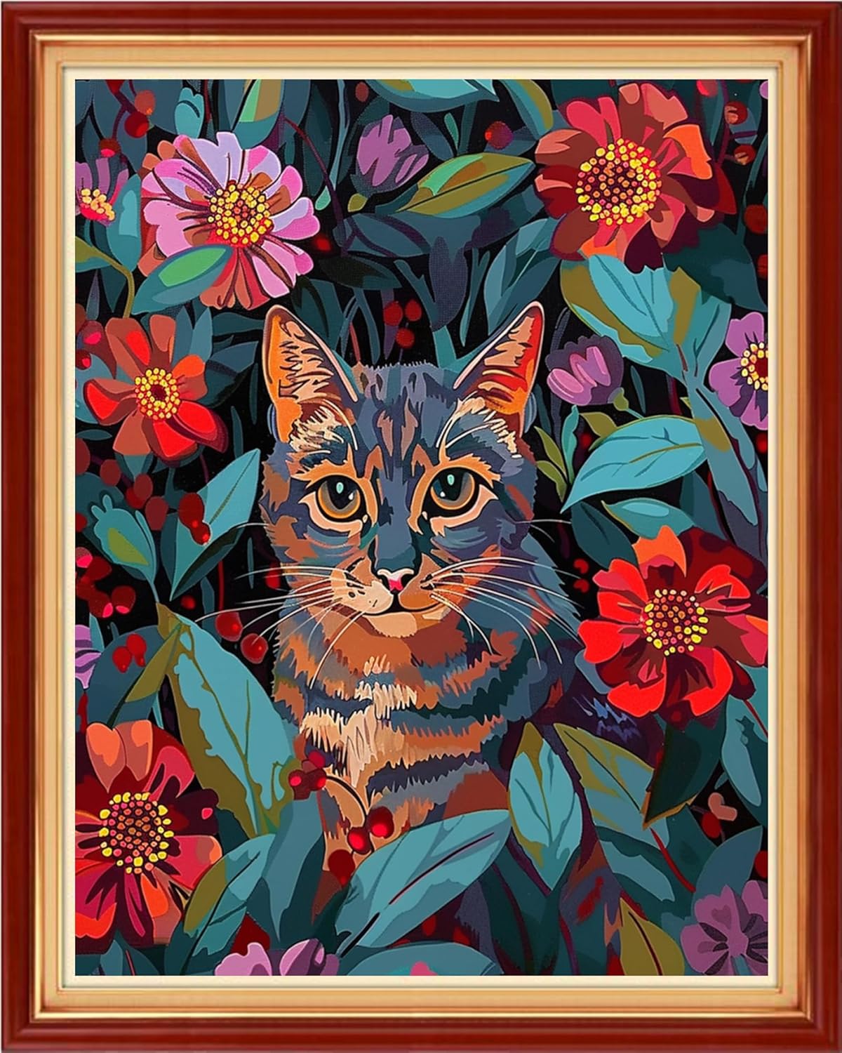 Foxdiviy Stamped Cross Stitch Kits for Beginners Full Range of Cross Stitching 11 CT Printed Cross Stitch Kits for Kids Adults Cross Stitch Patterns Needlepoint Kits-Flower Cat 16x20 inch