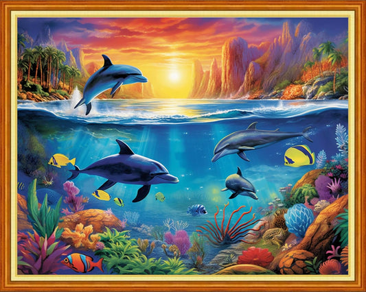 Dooxvey Cross Stitch Kits for Adults Beginners - Full Range of Stamped Kits - 11CT Cross Stitch Patterns - Underwater World - 16x20 inch