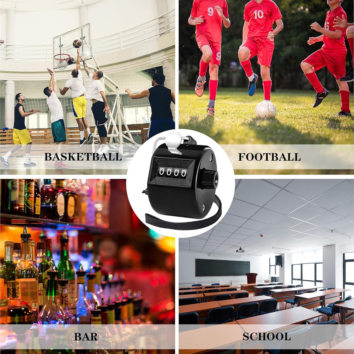 FEBSNOW Handheld Tally Counter Clicker 4 Digital Number Click Counter for School Event Golf Sports Office Stadium