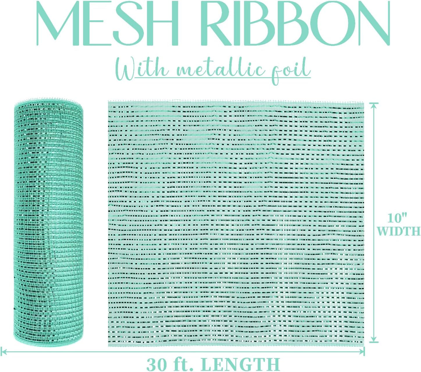 MEEDEE Mint Green Deco Mesh 10 Inch Deluxe Wide Foil Metallic Xmas Mesh Christmas Tree Ribbon Peppermint Mesh Ribbon for Christmas Tree, Wreaths, Garland, Gift Wrapping, Bows Making (30 Feet)
