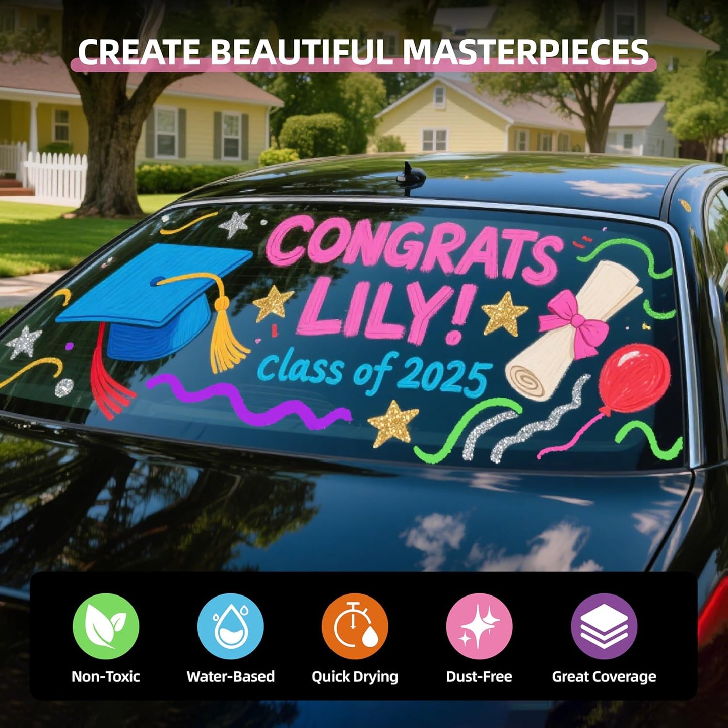 WUO Window Chalk Markers,12 Colors Car Markers,15mm 3-In-1 Jumbo Wide Nib, Dust-Free & Non-Toxic - Erasable Blackboards Marker For Rock Painting, Poster, Stone, Ceramic, Glass