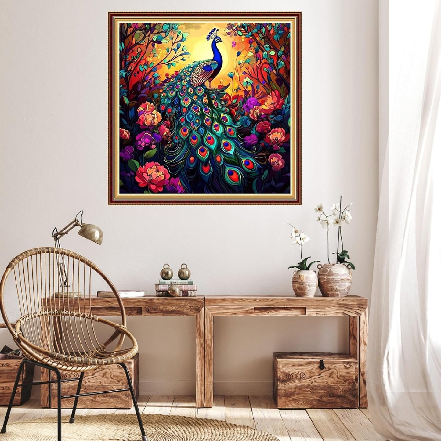 Hopeart Stamped Cross Stitch Kits for Beginner Embroidery Kits for Beginners Adults DIY 11CT Cross Stitch Patterns Needlepoint Kits Crossstitching Kits-Forest Peacock 18x18 inch