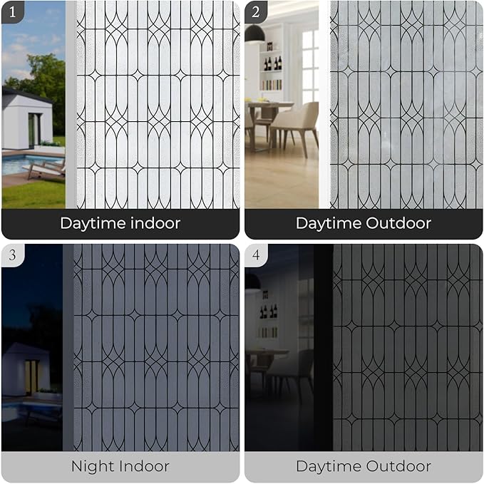 Window Privacy Film, Stained Glass Decorative Static Cling, Removable Sun Blocking Vinyl Covering,Window Film for Home Kitchen Living Room, Dusseldorf, 17.3" x 78.7"