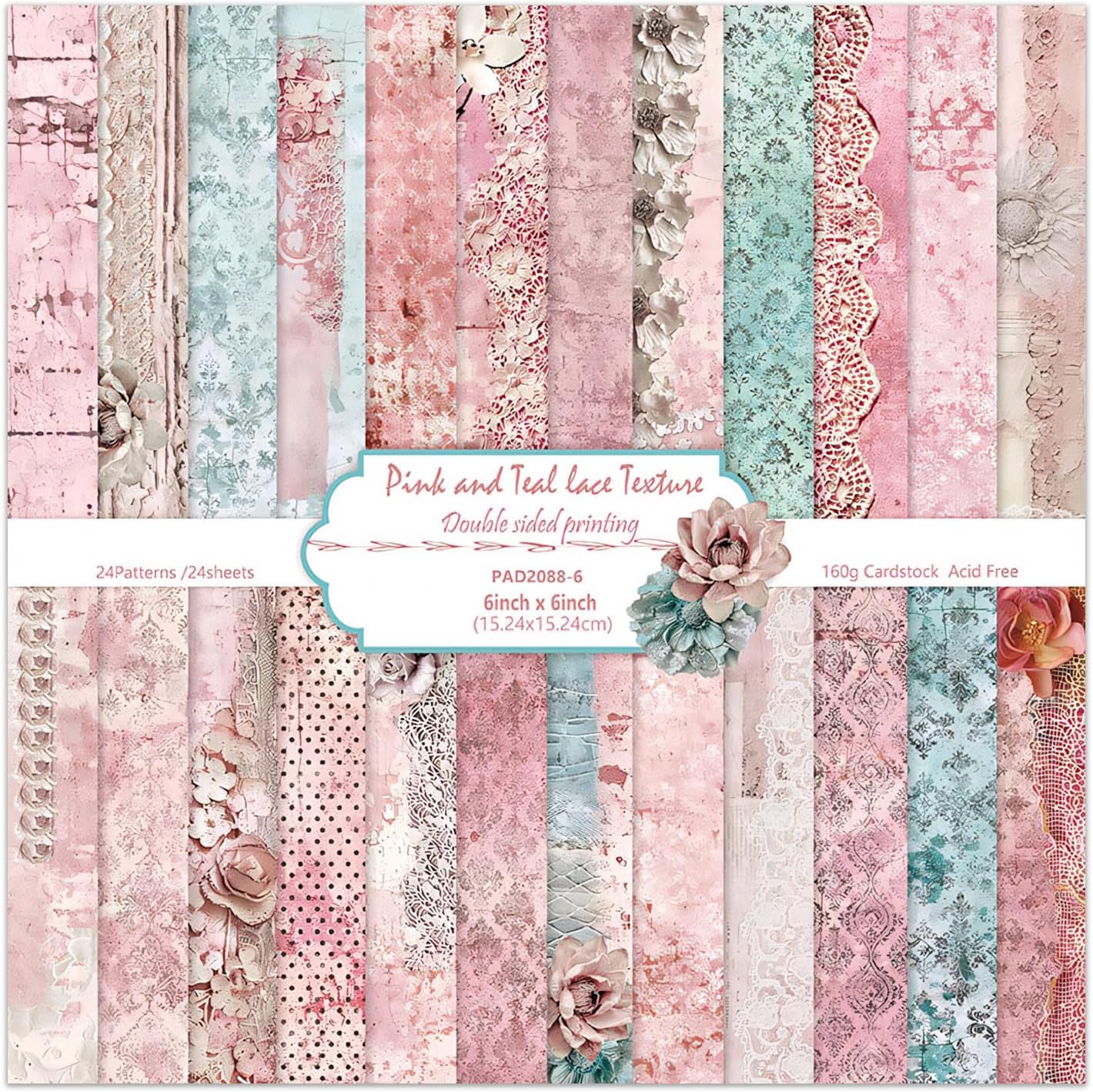 6 Inch Retro Pink Scrapbooking Paper Pad - 24 Sheets Double Sided Aesthetic Design Cards Paper for Photos Album Journals Material Decorative Collage Origami DIY Crafts Gifts Wrapping