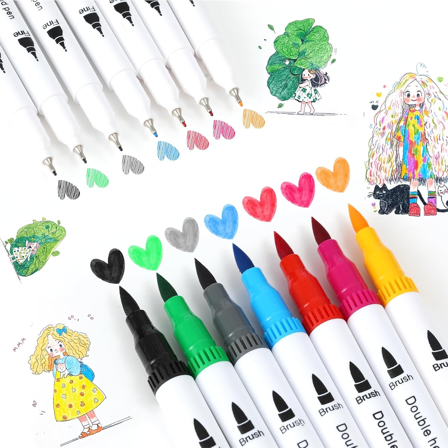 100 Colors Dual Brush Markers for Adult Kids Coloring Books, Water-Based Ink Art Marker Pens Set with Fine & Brush Tips for Bullet Journaling, Drawing, Hand Lettering, Sketching