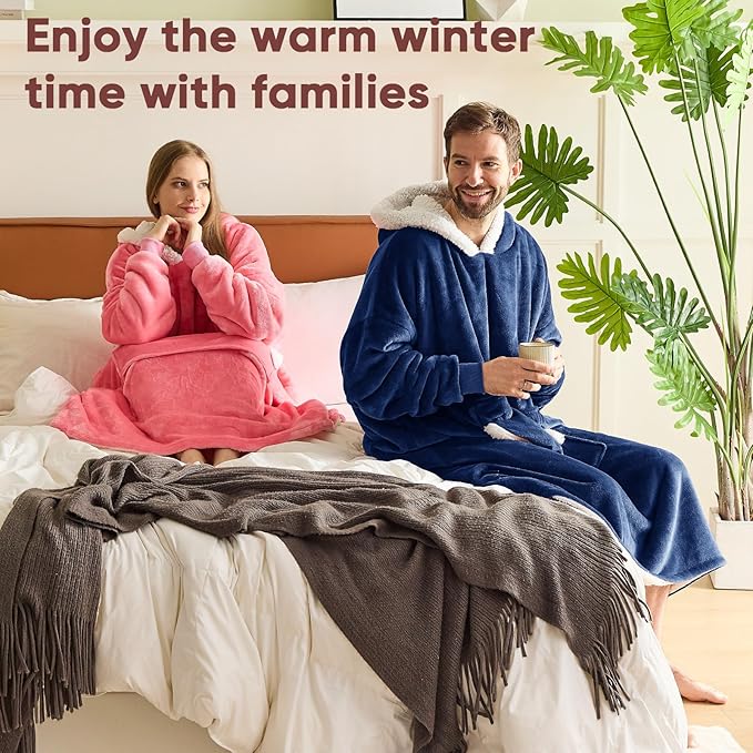 yescool Wearable Blanket Hoodie, Flannel Sherpa Fleece Blanket Sweatshirt for Adults Women Men,One Size Fits All