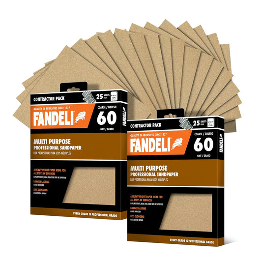 Fandeli Multi-Purpose Sandpaper - 60 Grit, 50 Sheets of 9'' x 11'' - Ideal for Metal, Wood & Wall Sanding - Compatible with Orbital Sanders