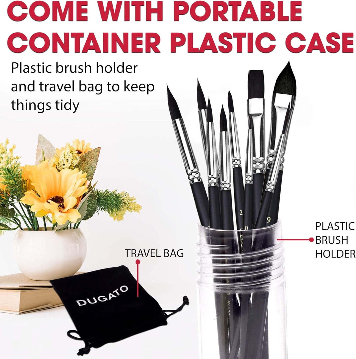 Watercolor Brushes Professional, DUGATO 12pc Artist Paint Brush Set - Synthetic Bristles (Round, Flat, Liner, Oval) for Watercolor Gouache Inks Painting