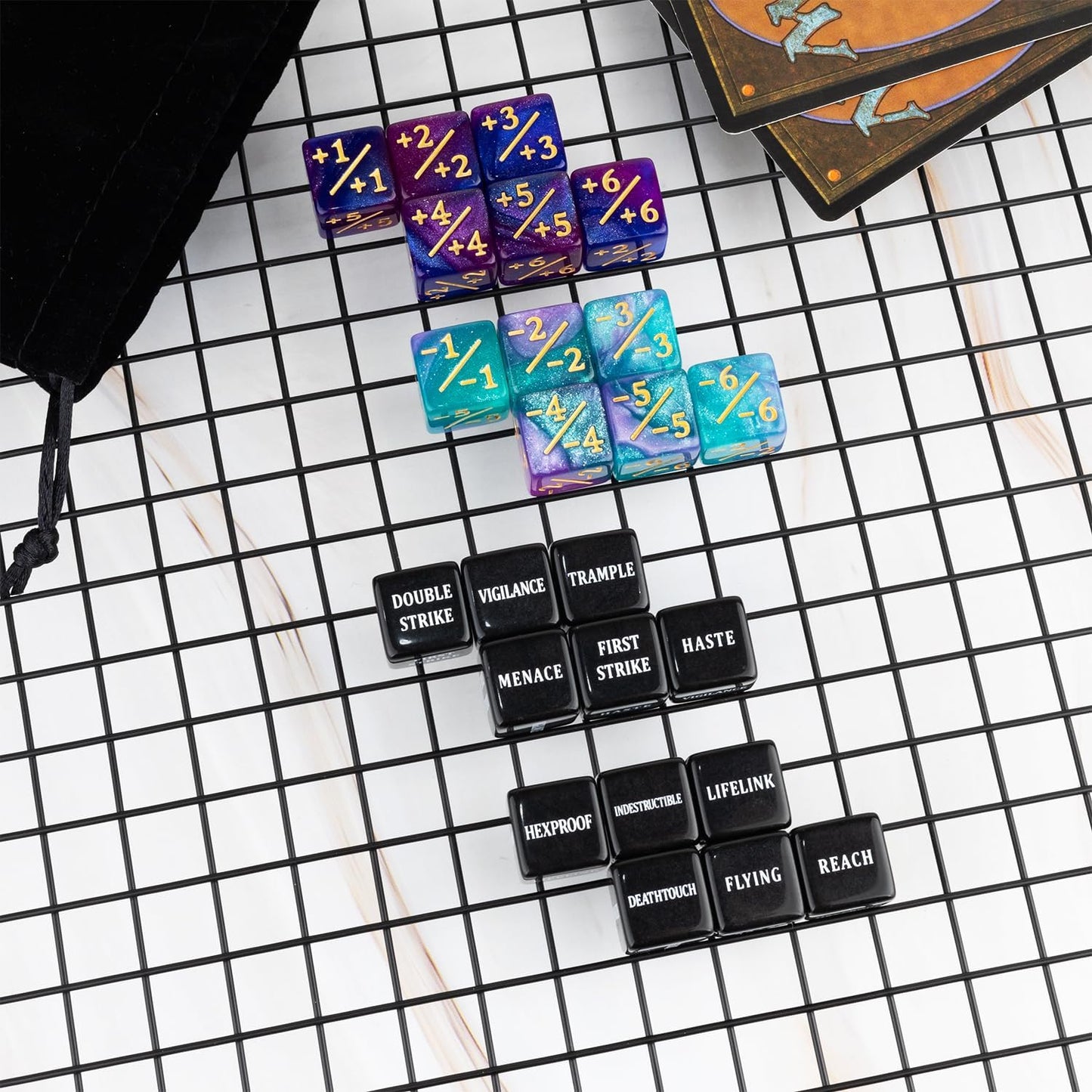 48 Pieces Keywords MTG Dice Counters Plus 1 Life Counter Dice Abilities Creature Stats Buff Tokens Dice Set for Magic The Gathering, MTG, TCG, Card Games Accessories