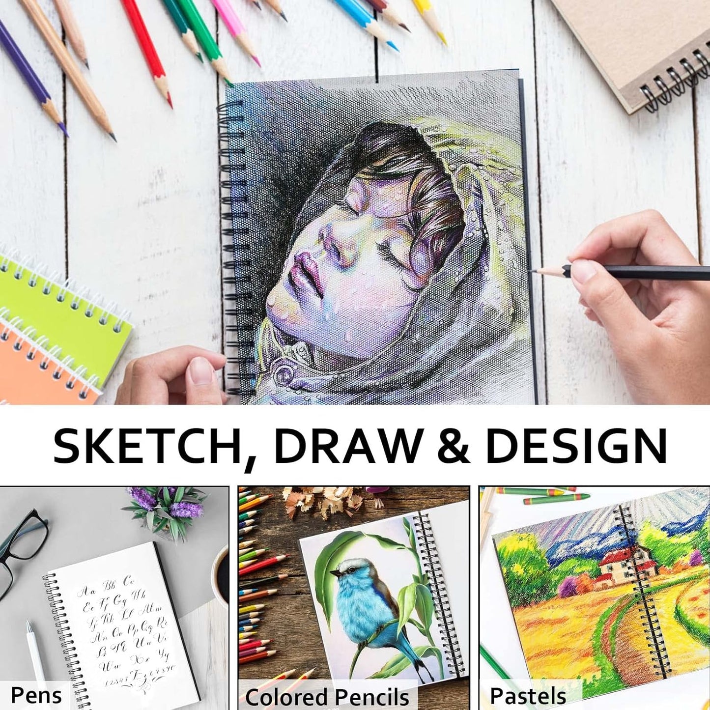 JOY SPOT! 5.5x8.5 Inch Sketch Book, Pack of 2, 200 Sheets (68 lb/100gsm), Spiral Bound Artist Sketch Pad for Artist Pro & Amateurs | Marker Art, Colored Pencil, Charcoal for Sketching