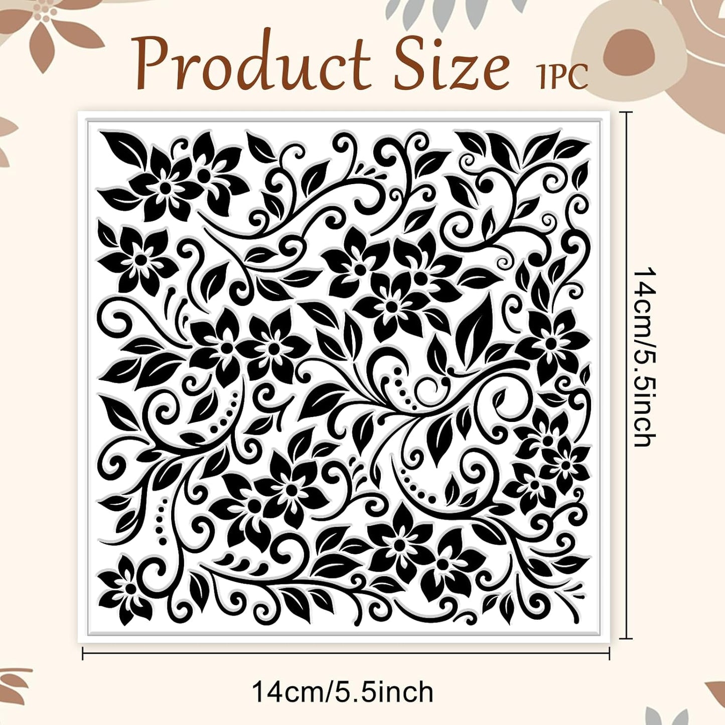 CHGCRAFT Vine Flower Polymer Clay Texture Sheets Single Seamless Plants Floral Pattern Silicone Texture Stamp Clay Texture Mat Modeling Pattern Pad Sheets for Jewelry and Earrings Tools, 5.5x5.5 inch