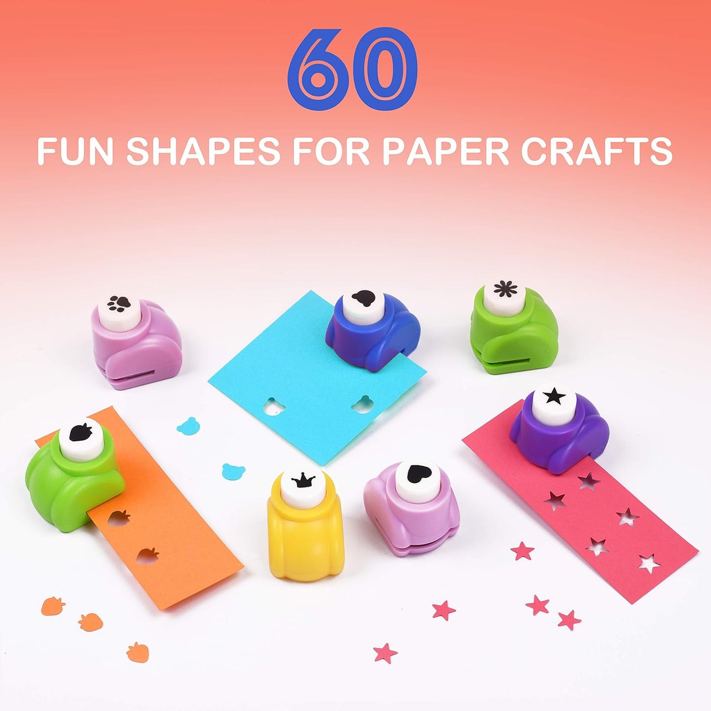 Shape Paper Punch Set | School Scrapbooking Paper Punchers for Arts and Crafts | Hole Punch Shapes That Kids and Adults Adore | Premium Crafting Supplies Kit includes 60 Paper Puncher Shapes (60 Pcs)
