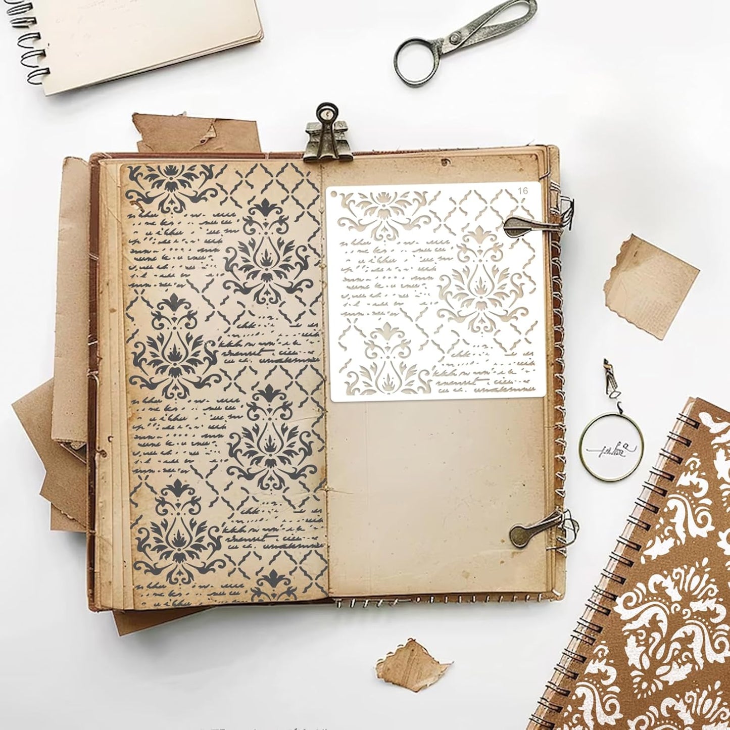 Cubist Mixed Media Layering Stencils for Painting on Wood, Texture Demask Leaf Tree Brick Striped Background Pattern Stencils for Crafts Wall Shoe Cards Canvas Furniture (Texture)