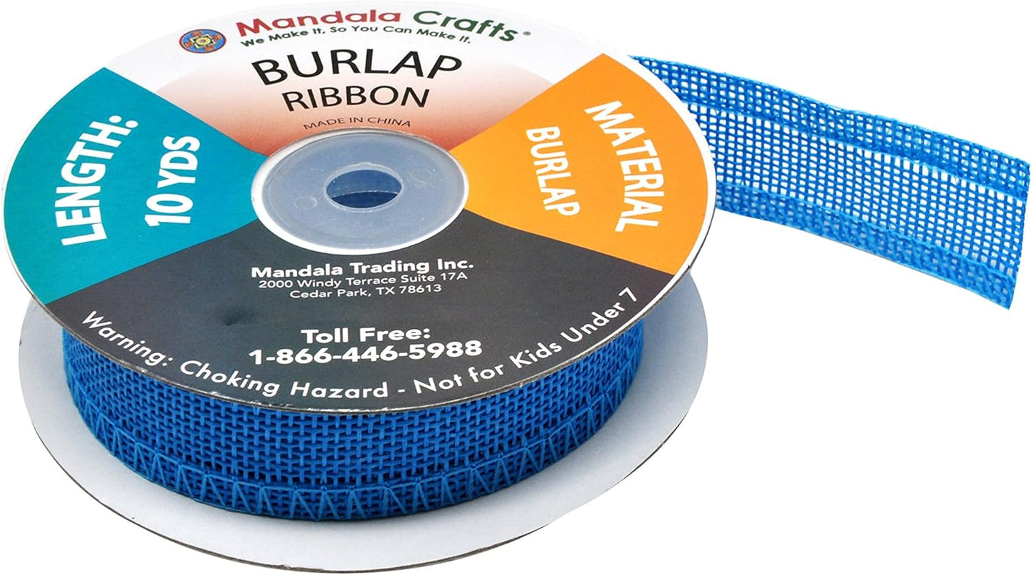 Mandala Crafts Sky Blue Burlap Ribbon 1 Inch Wide Jute Ribbons for Crafts - 20 Yds Roll Rustic Burlap Wrap Trim Ribbons for Wreaths Bows Wedding Party Decoration